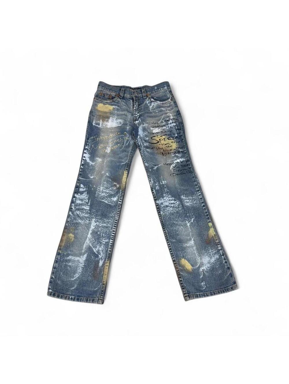 Y2K style Grand Denim Jeans Painted & Printed Font Design
